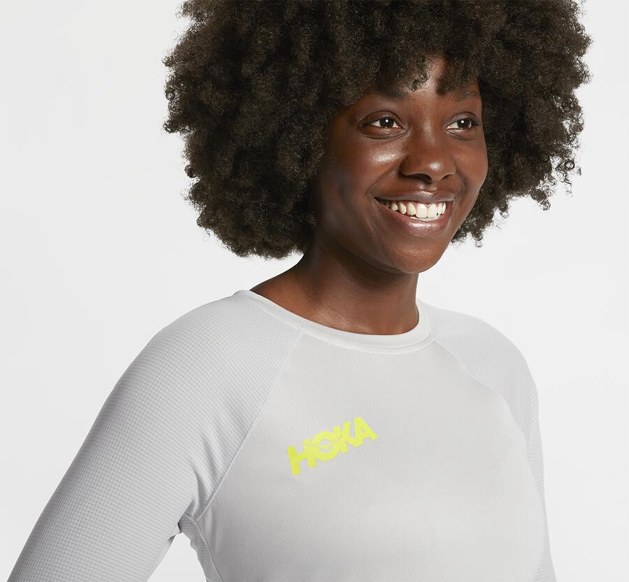 Hoka Australia One One Performance 3/4 Sleeve - Womens Tops White - WZIFA-4795